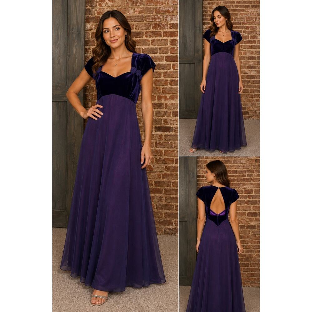 Elegant Purple Velvet Bodice Maxi Dress